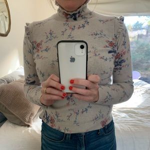 Joie floral cashmere ruffle turtleneck